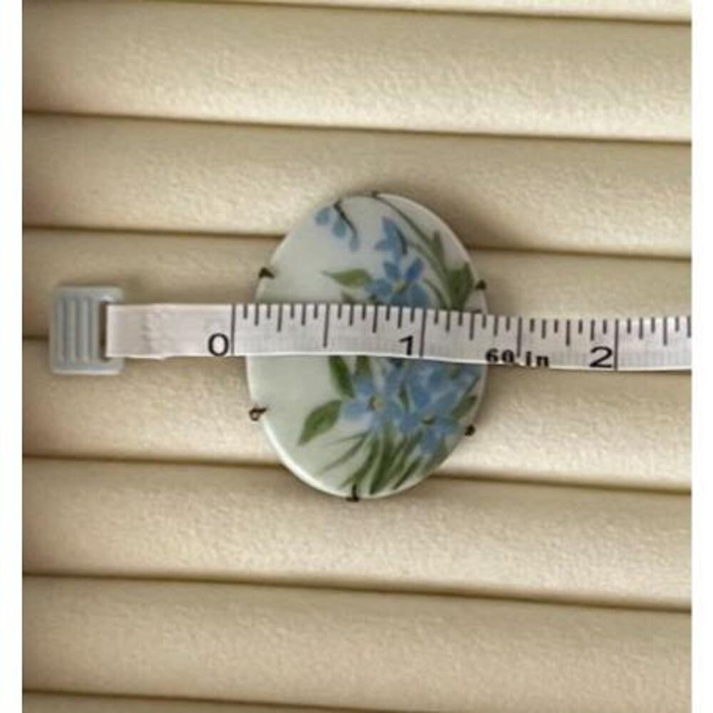 Antique Hand-Painted Porcelain Brooch Oval Blue Floral Forget Me Not - Picture 8 of 9